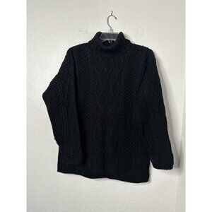 J Crew Sweater Womens Size XL  Black Wool Cable Knit Turtleneck Pullover Chunky
